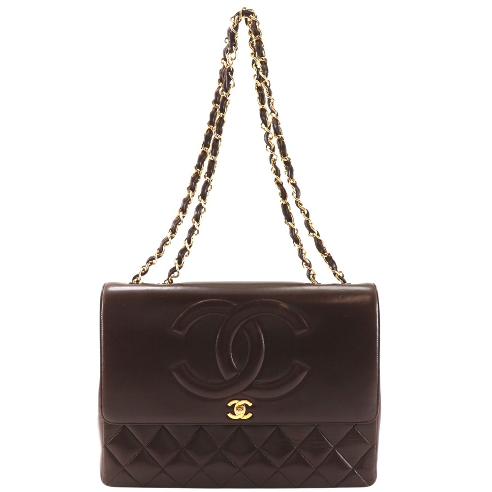 Chanel Big Matelasse 34 Shoulder Bag, Chain Strap, Coco Mark, Lambskin, Brown...